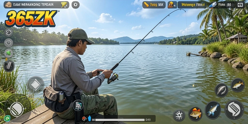 Screenshot memperlihatkan gameplay memancing yang menegangkan dan menarik.
