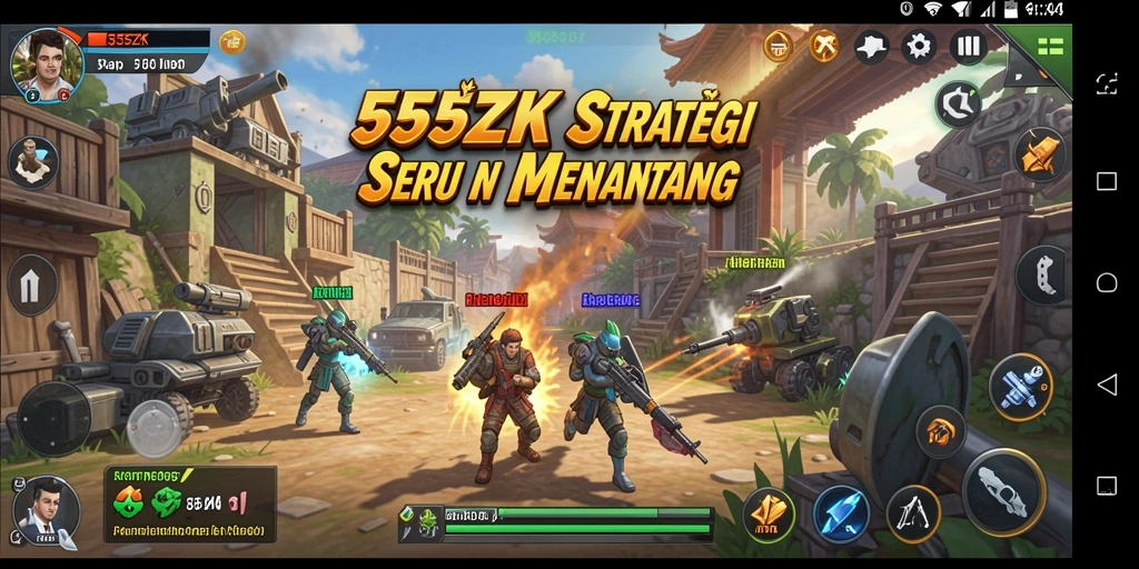 Screenshot gameplay 555ZK menampilkan aksi pertempuran dan strategi membangun.
