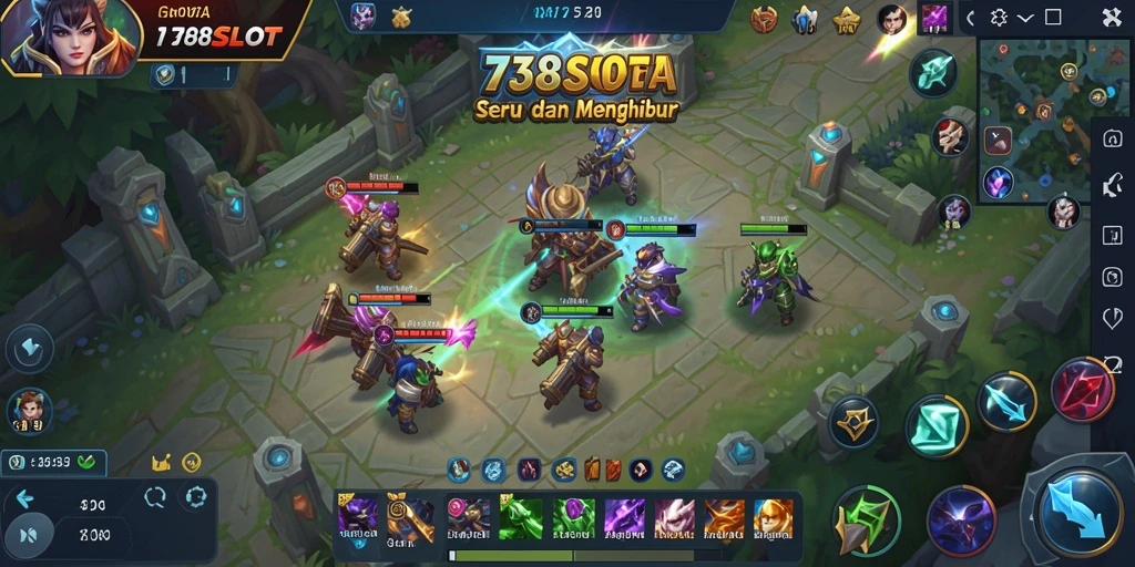 Tangkapan layar menampilkan aksi seru di permainan MOBA 738SLOT.