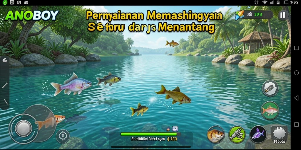 Screenshot ANOBOY menampilkan gameplay memancing yang seru dan interaktif.