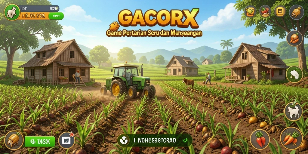 Screenshot GACORX menampilkan gameplay bertani yang seru dan interaktif.