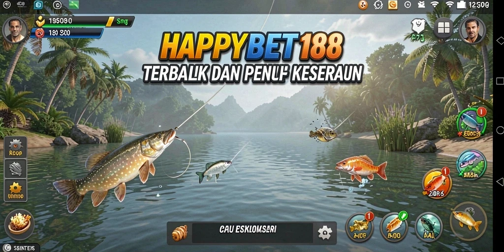 Tampilan gameplay <strong>HAPPYBET188</strong> saat menangkap ikan di lautan.