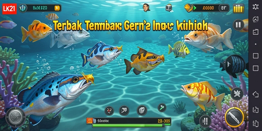 Gambar menampilkan aksi seru dalam permainan Tembak Ikan LK21.