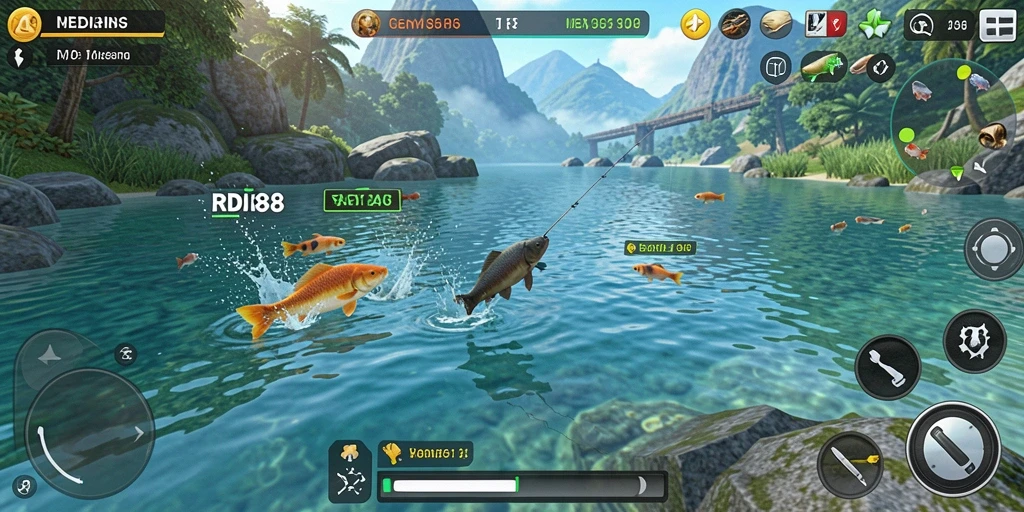Screenshot utama RDI88 menampilkan aksi memancing yang seru dan grafis menawan.