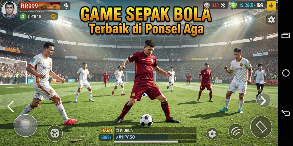 Tangkapan layar permainan RR999 menampilkan aksi sepak bola yang mendebarkan.