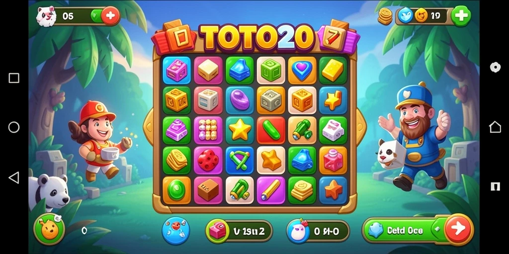 Gameplay Match-3 TOTO20 yang menarik dan berwarna-warni.
